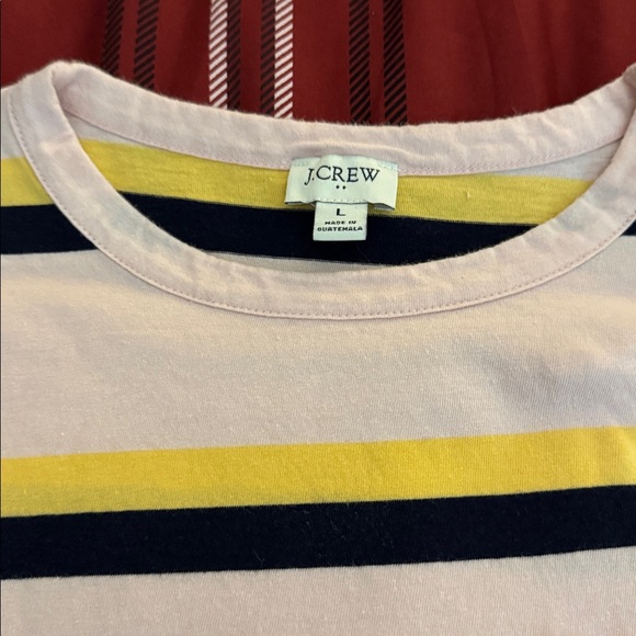 J Crew Pink Yellow and Navy Striped Tee - Picture 2 of 3